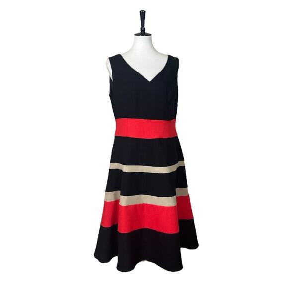 Evan Picone Black Label Dres A-line V-neck Black Red Colorblock Women’s Size 12 - Picture 11 of 11